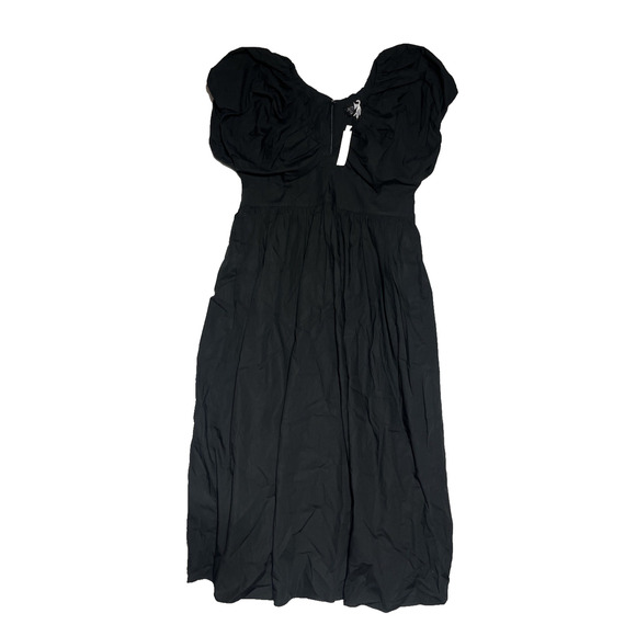 J Crew Collection Cecily Dress in Cotton Poplin 16 Black Puff Sleeve V Neck Midi - Picture 1 of 10